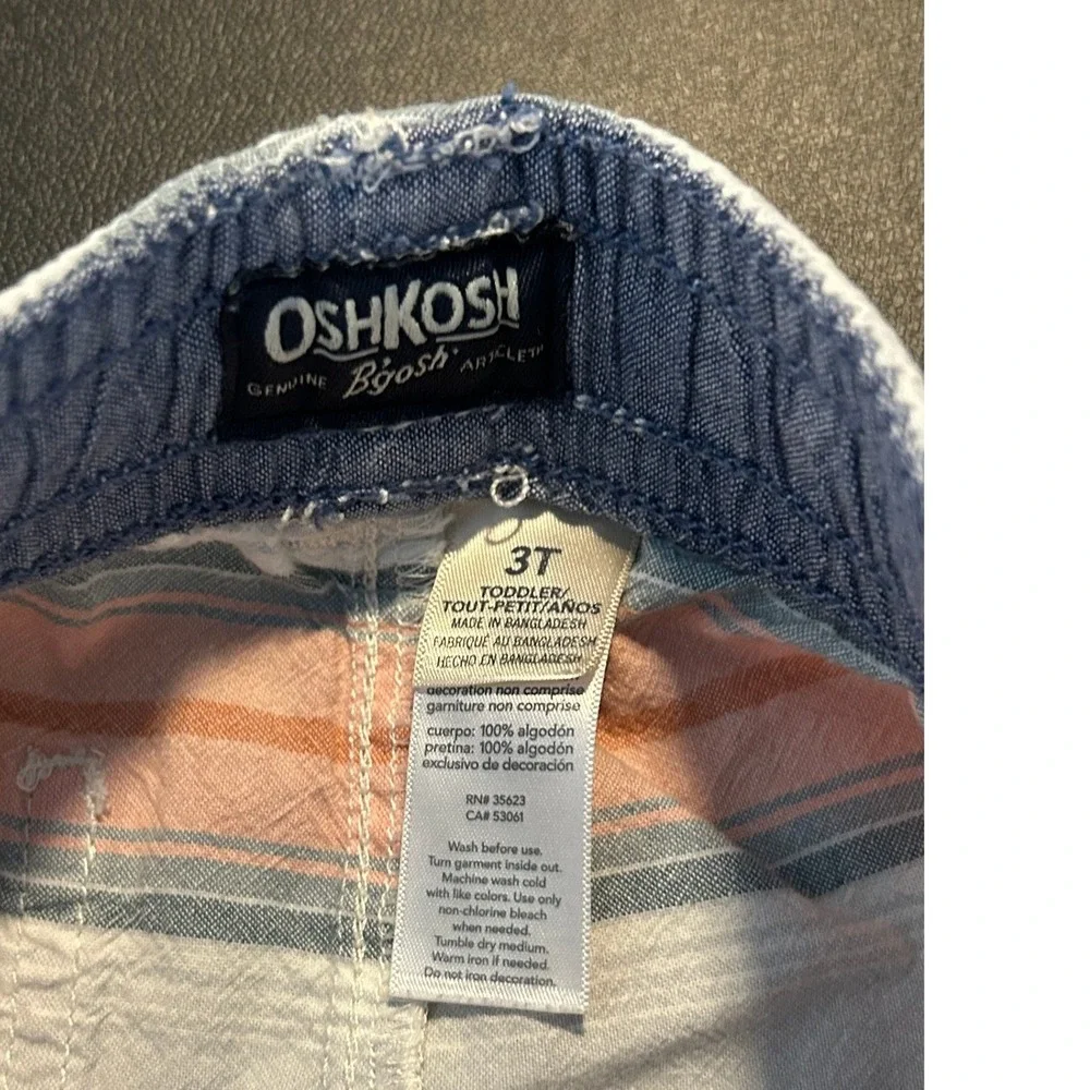 OshKosh Bgosh Toddler Boys Striped Cotton Shorts Blue Orange White 3T 1579